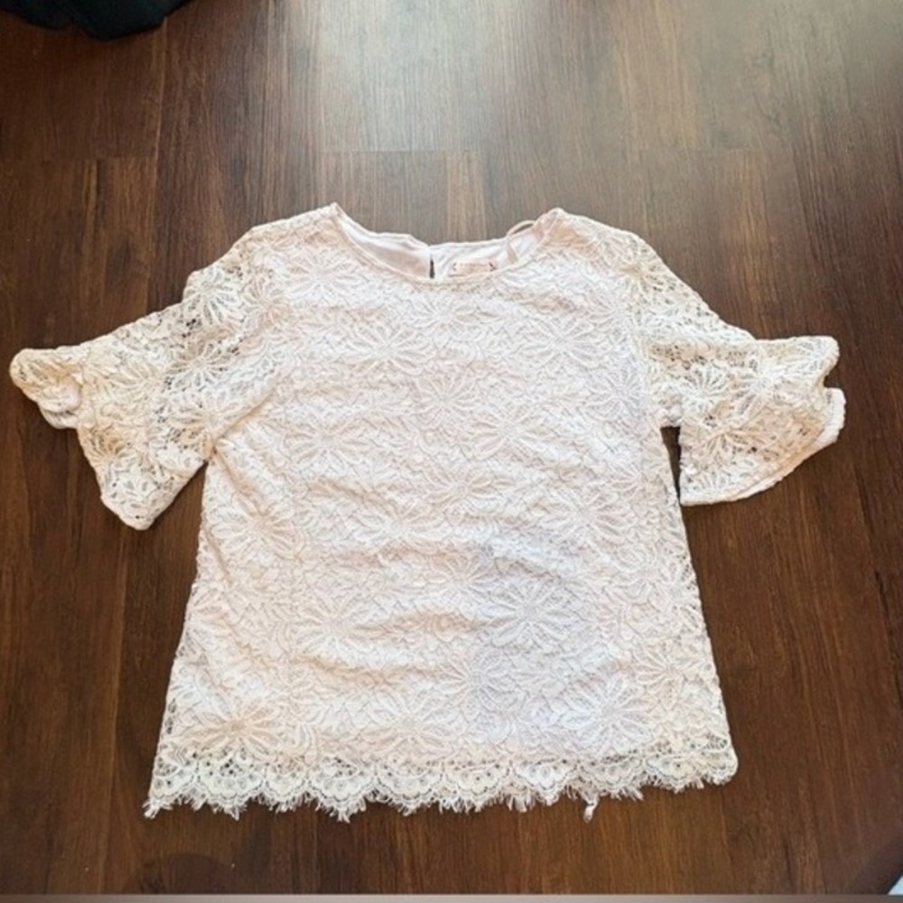 Nanette Lepore White Corded Lace Bell‎ Sleeve Blouse Coquette Cottagecore Top M